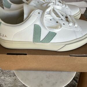Veja White Sneakers with Green Logo NWT